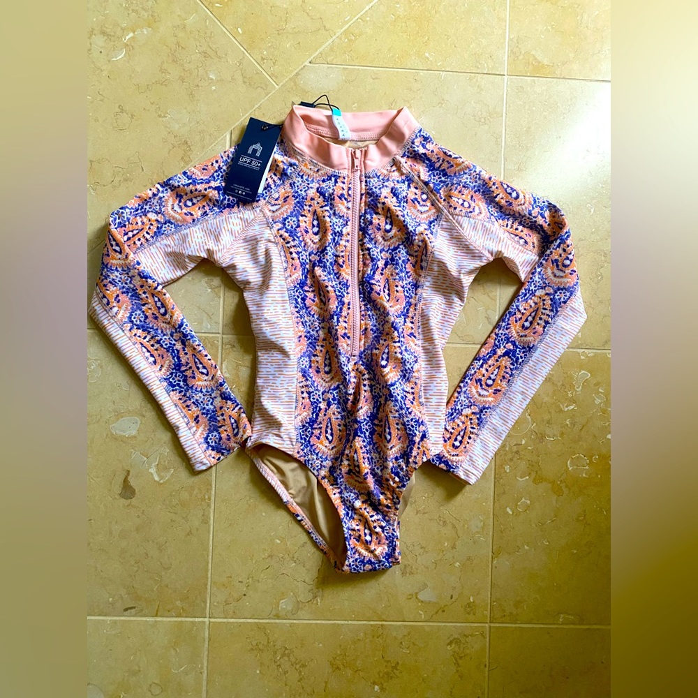 NEW WITH TAGS! Cabana Life Girl’s Long Sleeve One Piece Swimsuit